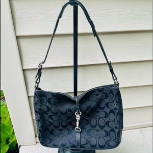 👜 Coach Hampton Signature Clip Close Shoulder Handbag Black/Black 6091 w COA